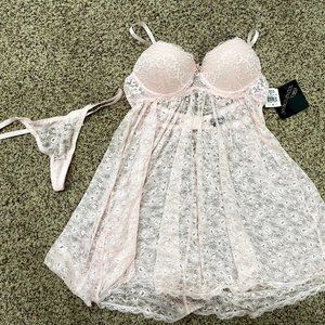 NWT Baby Pink Chemise and Thong Set